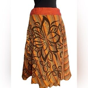 NWOT Sheesh Collections Orange Boho Cotton Striped Wrap Skirt